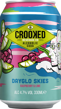 Crooked Alcoholic Soda - Dayglo Skies - Raspberry & Lime 330 ml x 12